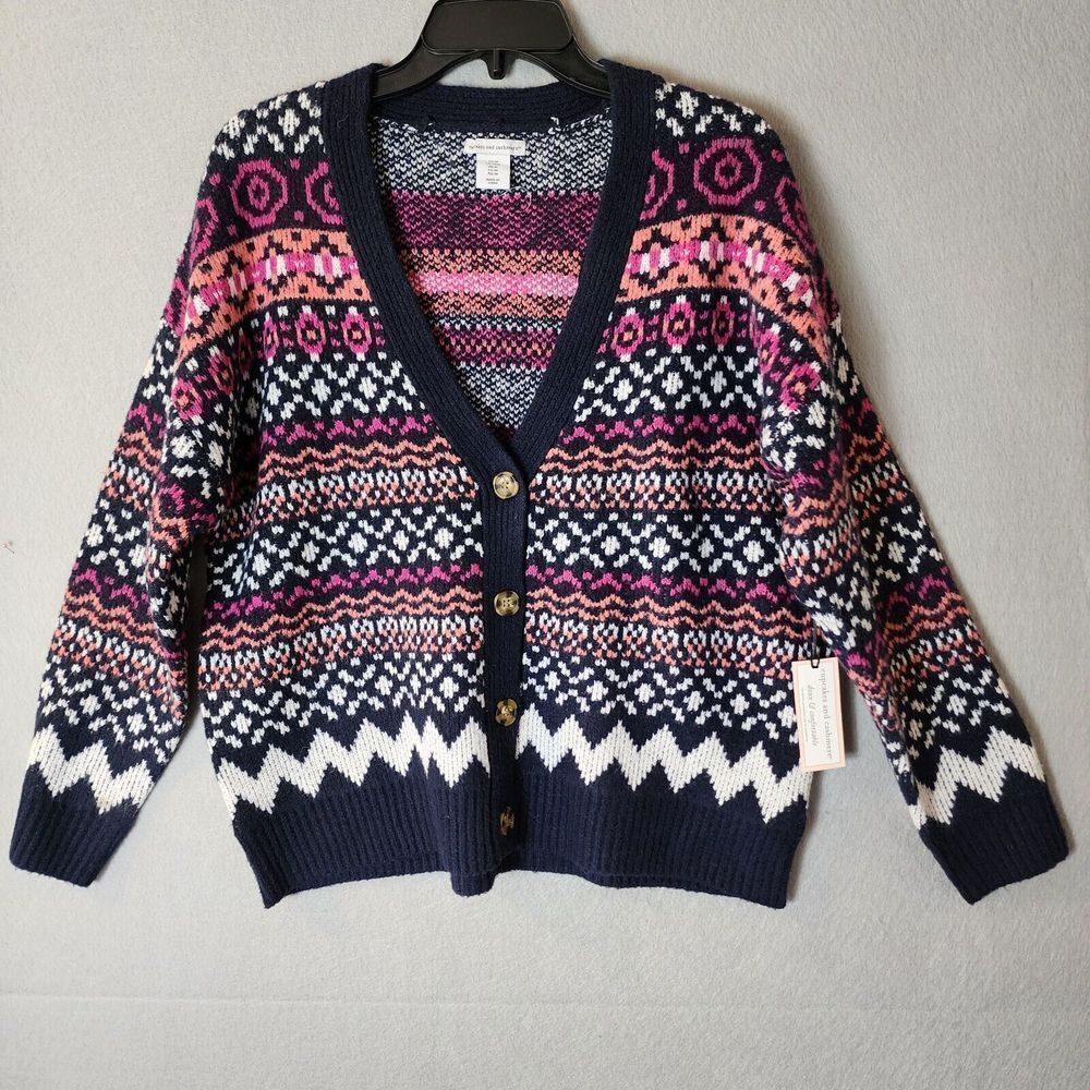 NEW Cupcakes & Cashmere Cardigan Sweater Womens Medium Pink Blue Preppy